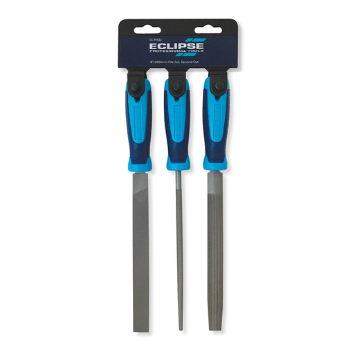 3pc Eclipse Pro Tools Second Cut Flat/Half/Round File 200mm Set - Blue