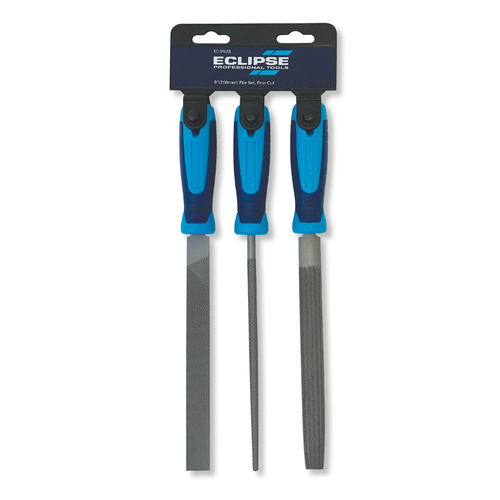 3pc Eclipse Pro Tools First Cut Flat/Half/Round File 200mm Set - Blue