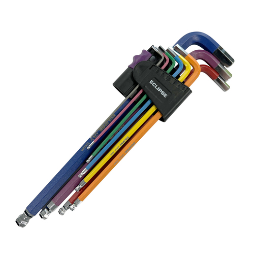 9pc Eclipse Pro Tools Colour Coded Extra Long Steel Hex Key 230mm Set Tool