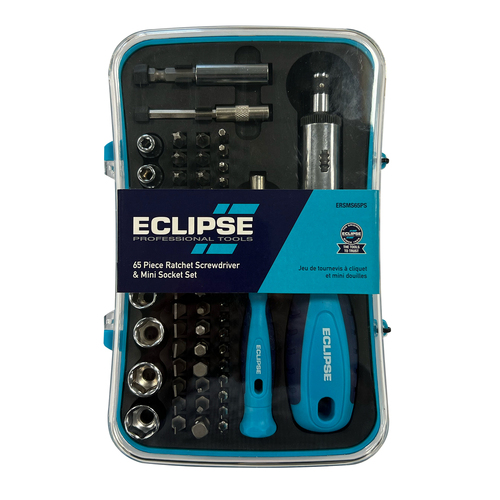 65pc Eclipse Pro Tools Ratchet Screwdriver & Mini Socket w/ Case Tool Set