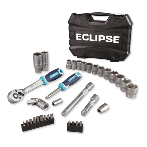 34pc Eclipse 1/4" & 3/8" Imperial Drive Socket Tool w/ Case Set