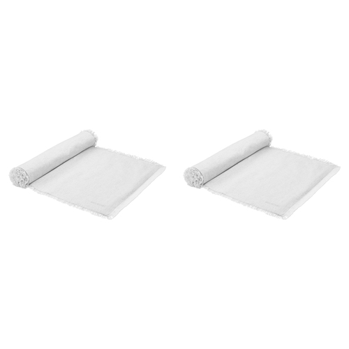 2PK Ecology Cotton Fray Dinning Table Runner Napkin 180cm White