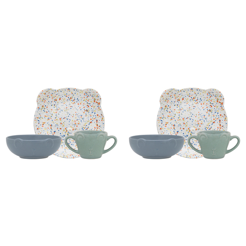 2x 3pc Ecology Teddy Children's Stoneware Set Confetti