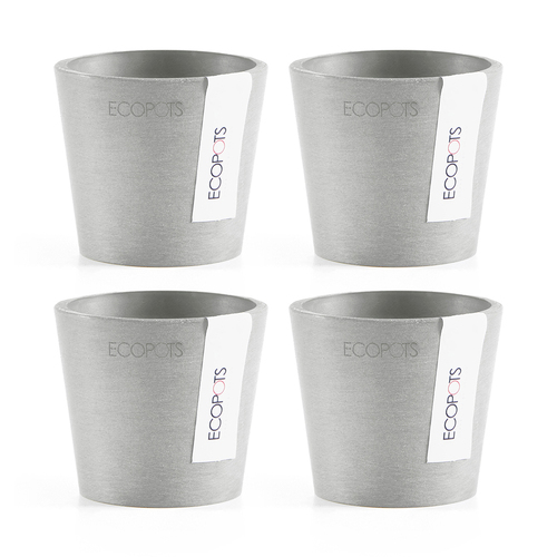 4PK Ecopots Amstersdam Mini 10.5cm Home Decor Garden Plant Pot White Grey