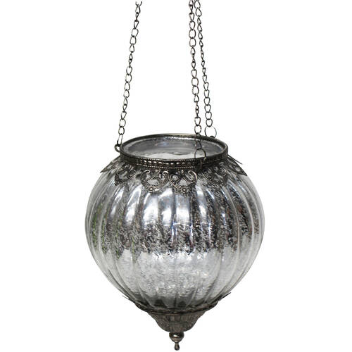 LVD Glass Hang Votive Bauble Candle Holder Home Decor 19cm Silver