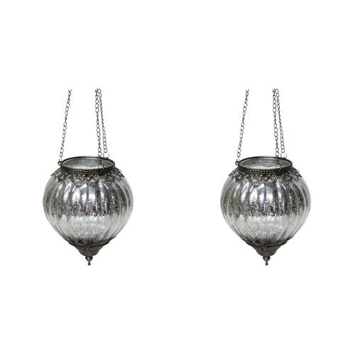 2PK LVD Glass Hang Votive Bauble Candle Holder Home Decor 19cm Silver