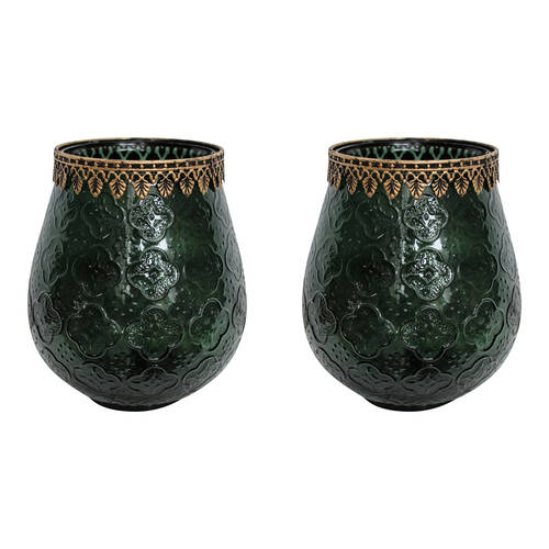 2PK LVD Glass Votive Foil Candle Holder Home Decor XL Forest