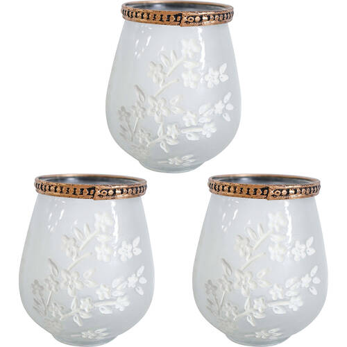 3PK LVD Glass Votive Candle Holder Home Decor Vine Small Frost