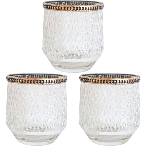 3PK LVD Glass Votive Candle Holder Home Decor 10cm Pattern Clear