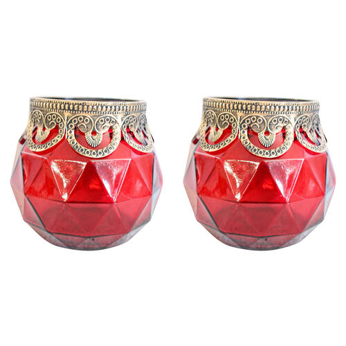 2PK LVD Votive Candle Holder Hexa Display 12.5x11cm - Ruby