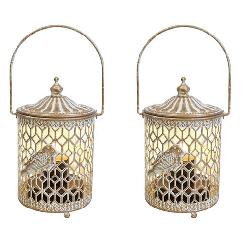 2PK LVD Metal LED Lantern Hanging Home Decor 14.5cm Bird Gold/Wash