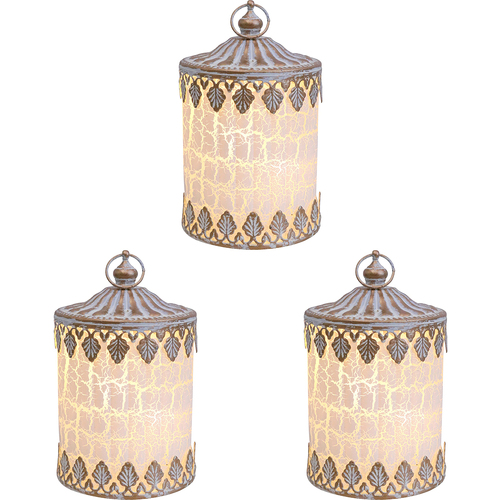 3PK LVD Lantern LED Cannes Crackle Decorative Lighting 13cm Home Decor