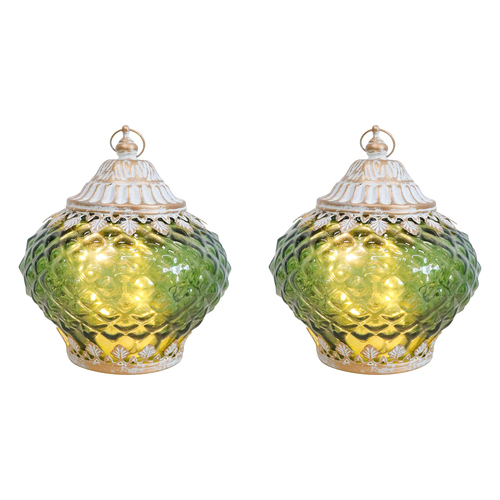 2PK LVD Lantern LED Temple Small Avocado Decorative Lighting 15.5cm Home Decor