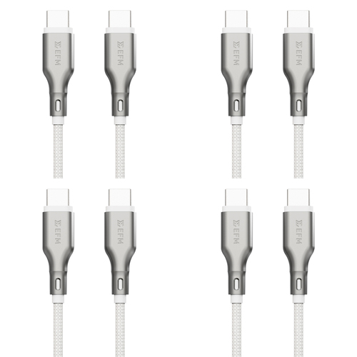 4PK EFM Essential 1m USB-C Male Braided Power Cable Cord For Samsung S23+ White