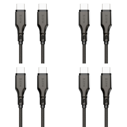 4PK EFM Essential 2m USB-C Male Braided Power Cable Cord For Samsung S23+ Black