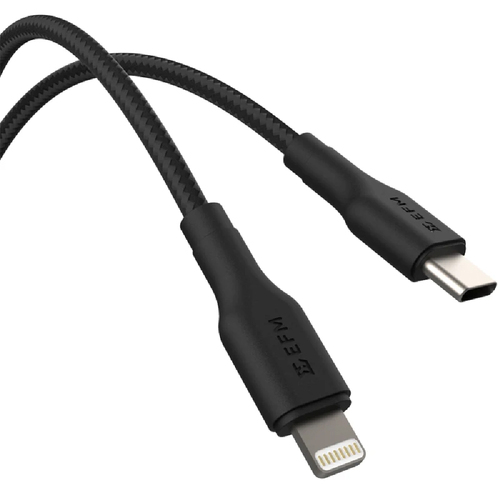 EFM 1m USB-C to Lightning Braided Power/Data Cable For Apple iPhone Black