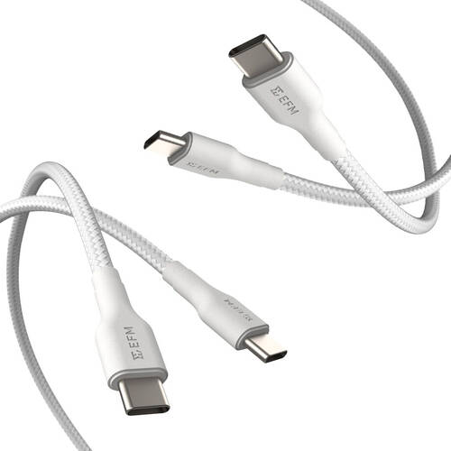 2pc EFM 1M Braided Cable USB-C to Type-C Charging Cord - White