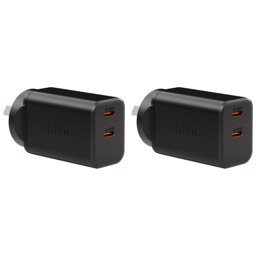 2PK EFM Eco 50W Dual Port Mobile Phone Wall Charger - Black