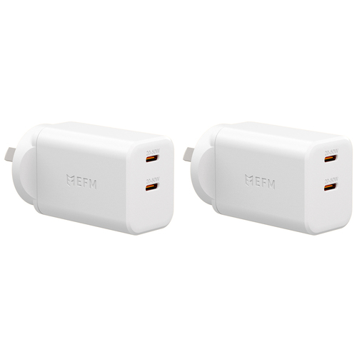 2PK EFM Eco 50W Dual Port Mobile Phone Wall Charger - White