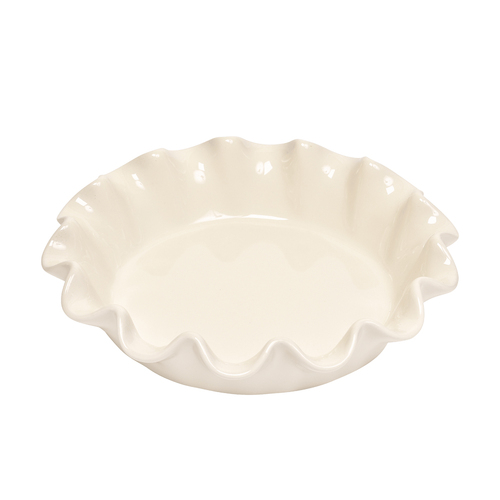 Emile Henry 26cm Ceramic Ruffled Pie Dish Clay White