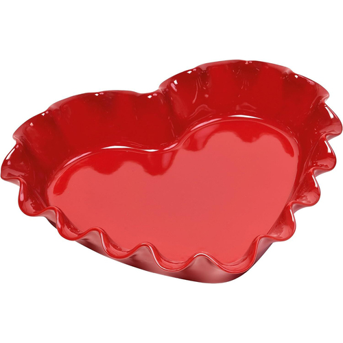 Emile Henry 33cm Ceramic Ruffled Heart Pie Dish Burgundy