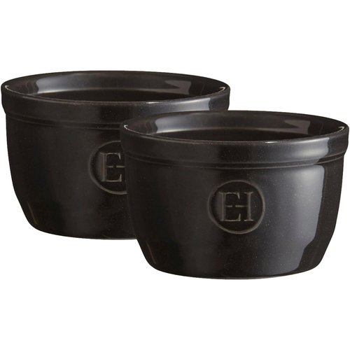 2pc Emile Henry 9cm Ceramic Ramekin Set Dessert Dish Charcoal