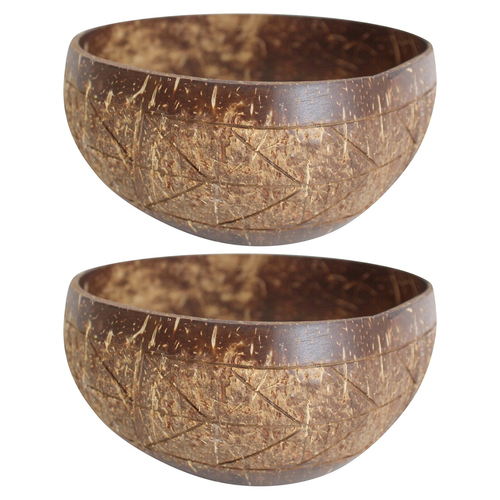 2PK LVD Coconut 13cm Bowl Carved Round Dinnerware - Brown