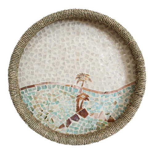 LVD Decorative Seagrass Palm Shell Tray Storage Round