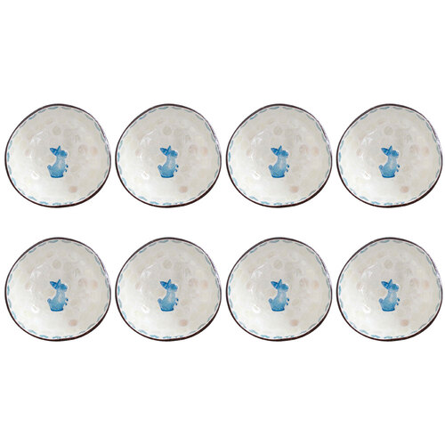 8PK LVD Natural Coconut Round Dish Bowl 13x6cm - Rabbit Blue