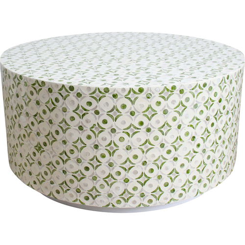 LVD Capiz/MDF Coffee Table 80x40cm Round - Pistachio/Ivory