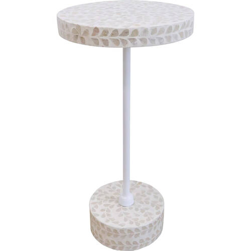 LVD Capiz Drinks Round Table Home/Lounge Decor 30x61cm - White