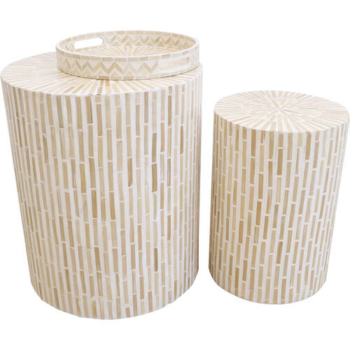 3pc LVD Bamboo Round Tables & Tray Home/Office Decor Set