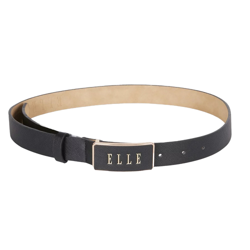 Elle Women's Paris Saffiano Plate Buckle Belt Black Large