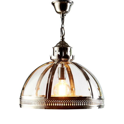 Belle Winston Brass/Glass Ceiling Pendant Light Small 40cm - Shiny Nickel