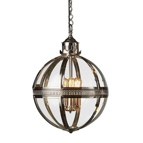 Belle Saxon Brass/Glass Ceiling Pendant Light Medium 61cm - Shiny Nickel