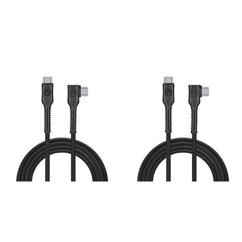 2PK Bonelk Long-Life Easy Grip 2m Male USB-C Cable Right Angle 100W - Black