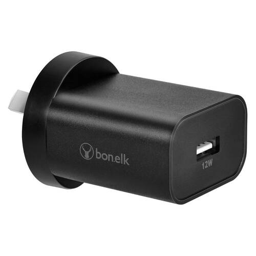 Bonelk 12W USB-A Wall Charger Adapter For Phone/Tablet/Camera - Black