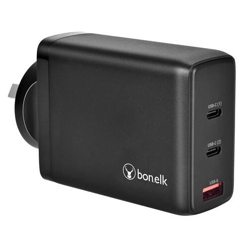 Bonelk 100W PD GaN USB-C/USB-A Wall Charger Adapter For Phone/Tablet Black