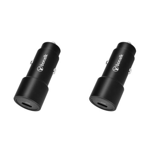 2PK Bonelk Eco Series 25W PD USB-C Car Charger For iPhone/Samsung - Black