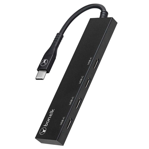 Bonelk Long-Life USB-C Male To Female 4-Port USB-C 3.0 Slim Hub - Black