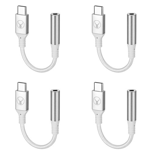 4PK Bonelk Long-Life Male USB-C to Female 3.5mm Adapter For MacBook White