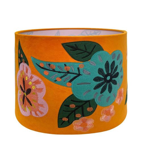 Belle Botanical Velvet Lamp Shade Cover Round 40x30cm - Tangerine