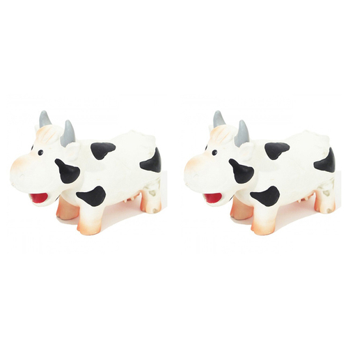 2PK Rosewood Grunter Latex Cow Pet Dog Interactive Chew Fetch Training Toy White