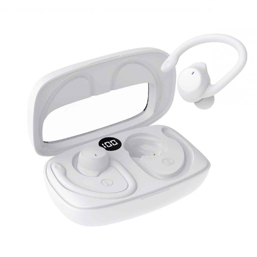 Laser Sport TWS Wirless LED Ear Hook BT Earbuds w/ Charging Case - White