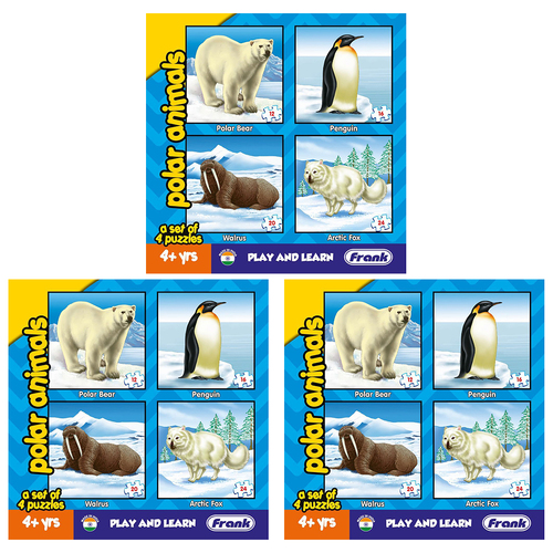 3PK  Frank Educational Play & Learn Puzzles Polar Animals 17.5cm Jigsaw Game 4+