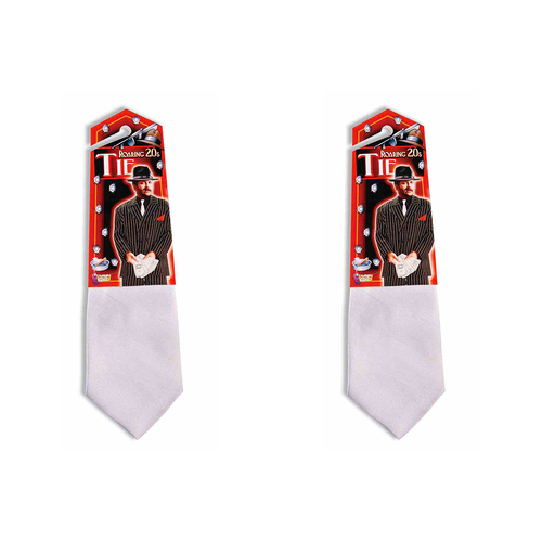 2PK Rubies White Gangster Fabric Tie Costume Party Accessory White