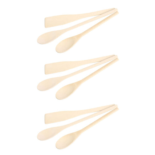 3x 3pc Eterna Rubberwood Mixing Spoon Kitchen Cooking Utensil Set