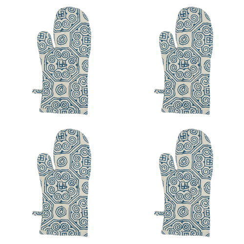 4PK Belle Malta Mosaic Single Cotton Oven Glove Mitt 32x16cm - Blue