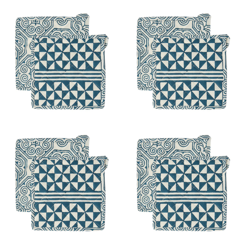 4PK Belle Malta Reversible Cotton Trivet Square 21cm - Blue