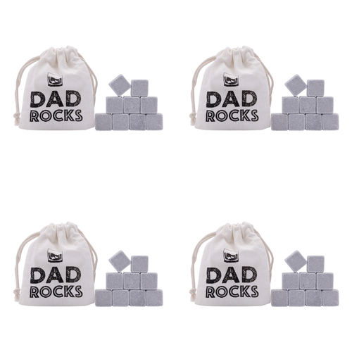 4x 9pc Splosh Fathers Day Whisky Stones w/ Storage Pouch - Grey